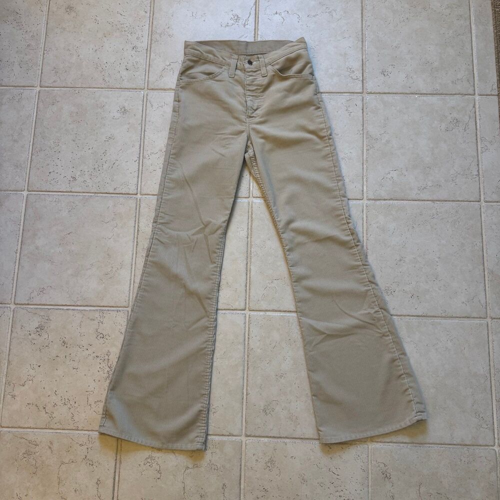 VTG 70s Levi's Tan Corduroy Flare Pants High Rise Bell Bottoms W26 L30